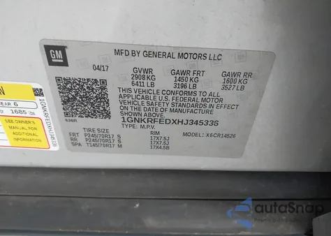 2017 Chevrolet Traverse Ls from USA, damaged, VIN 1GNKRFEDXHJ345336